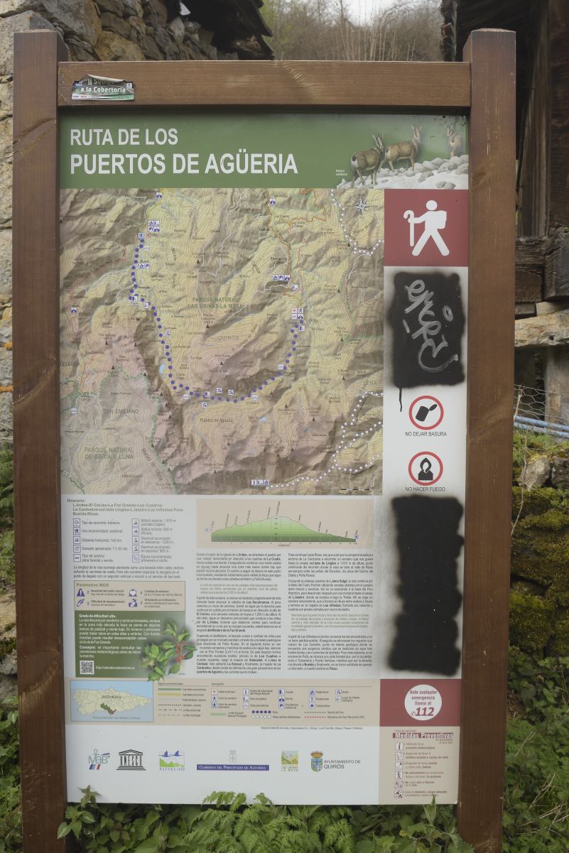 Cartel al inicio de la ruta de los puertos de Agüeria