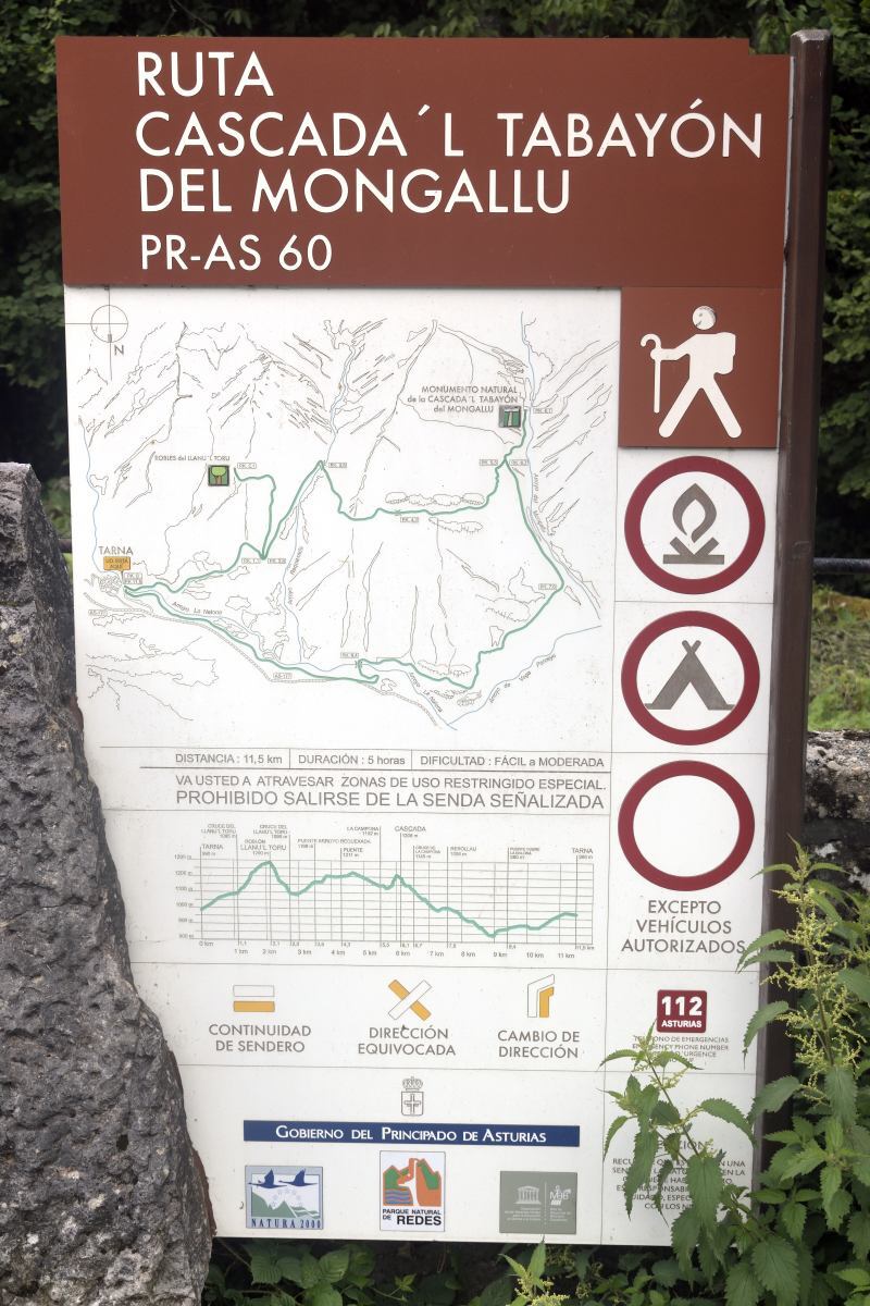 Cartel ruta cascada Tabayón del Mongallu